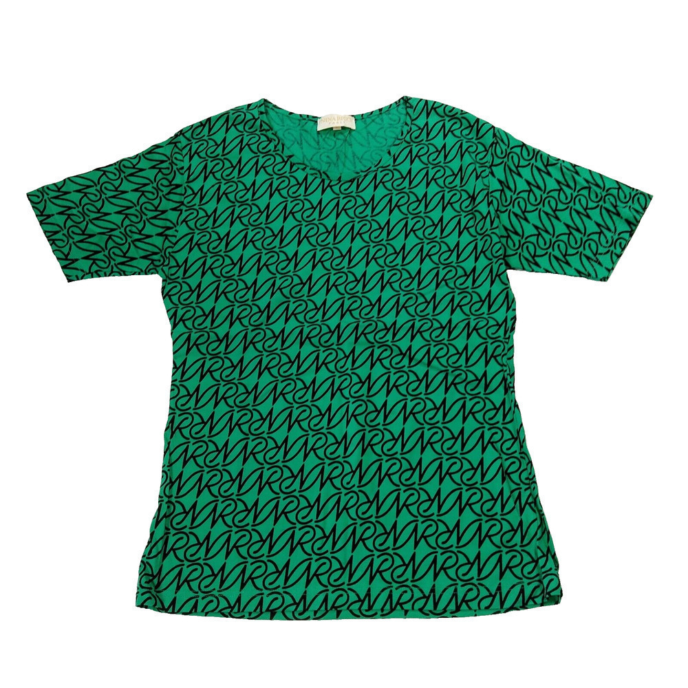 Nina Ricci Paris Vintage Women's T Shirt Top Size L New Green Logo Print